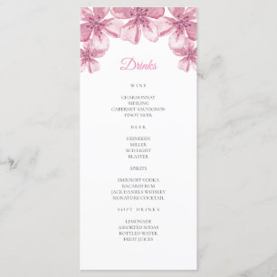 Pink cherry blossom. Floral wedding Bar Menu