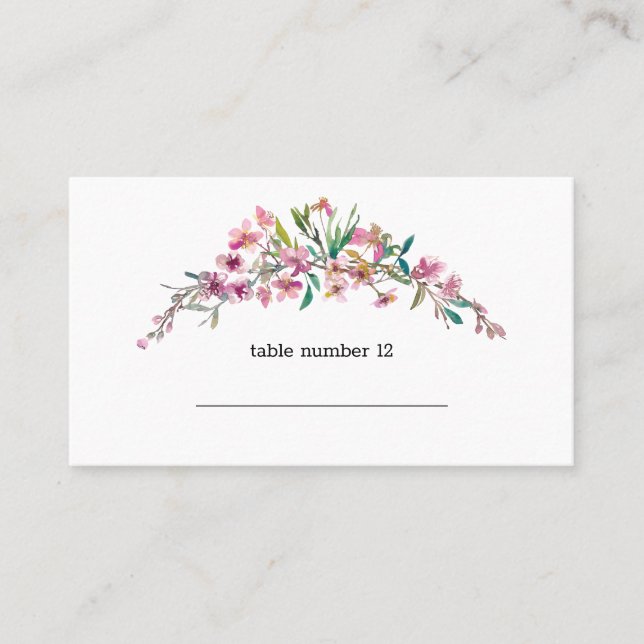 Pink Cherry Blossom Floral Wedding Escort Card (Front)