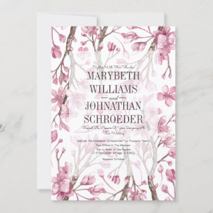 Pink Cherry Blossom Floral Wedding Invitation