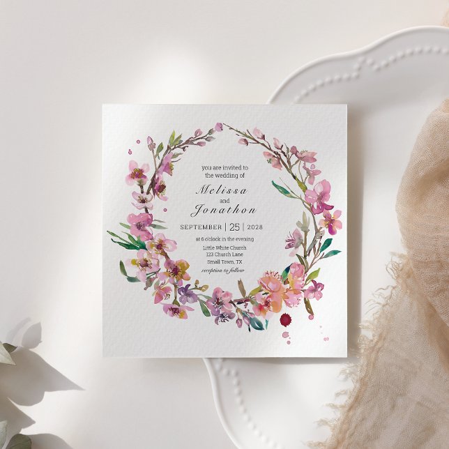 Pink Cherry Blossom Floral Wedding Invitation (Creator Uploaded)