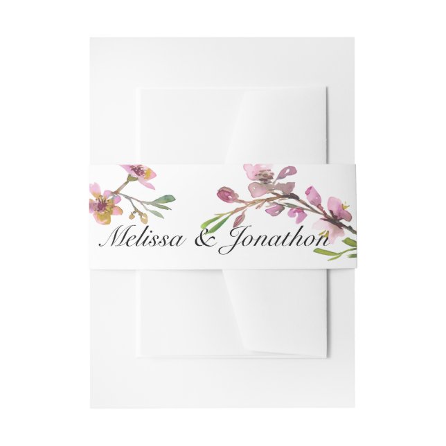 Pink Cherry Blossom Floral Wedding Invitation Invitation Belly Band (Front Example)