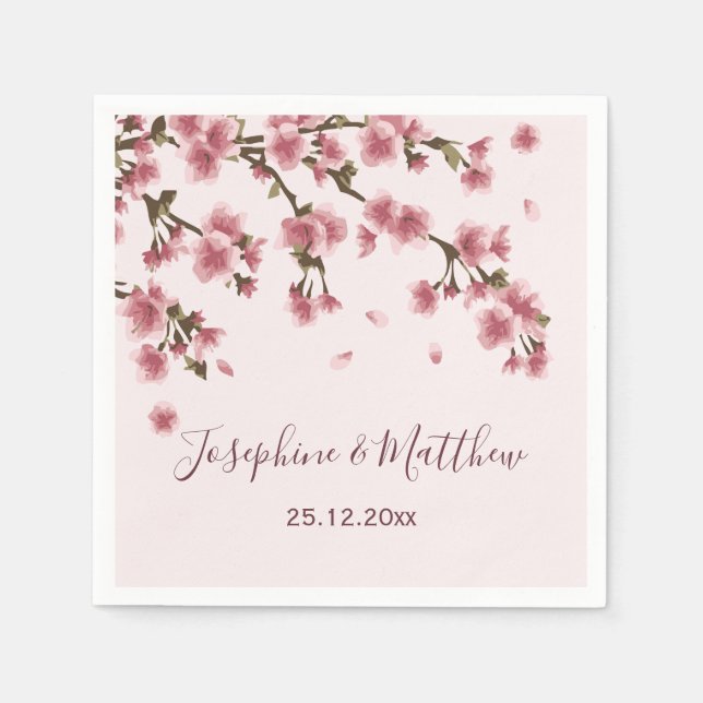Pink Cherry Blossom Floral Wedding Napkin (Front)