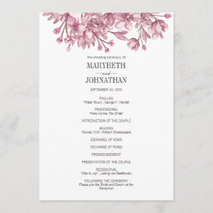 Pink Cherry Blossom Floral Wedding Program Programme
