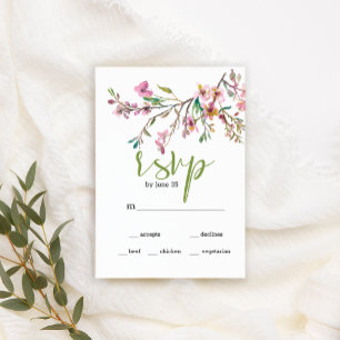 Pink Cherry Blossom Floral Wedding RSVP Card