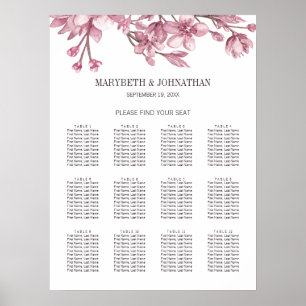 Pink Cherry Blossom Floral Wedding Seating Chart