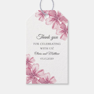 Pink cherry blossom. Floral wedding Thank You Gift Tags