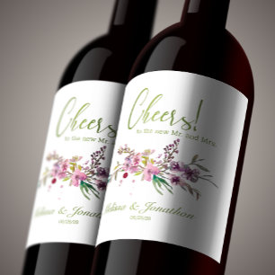 Pink Cherry Blossom Floral Wedding Wine Label
