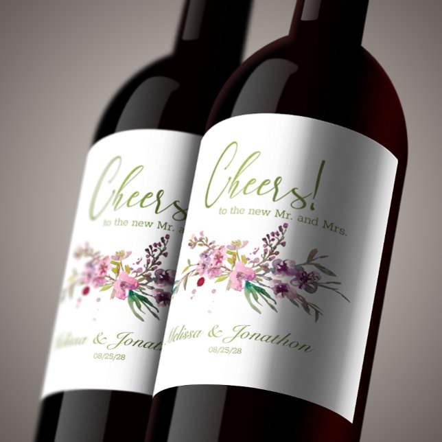 Pink Cherry Blossom Floral Wedding Wine Label (Creator Uploaded)