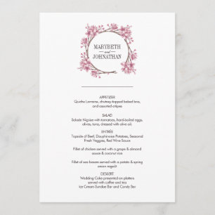 Pink Cherry Blossom Floral Wreath Wedding Menu
