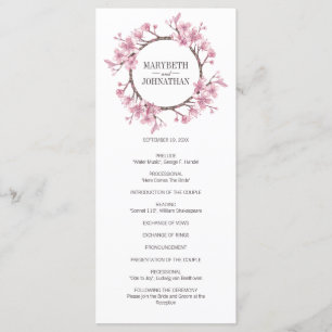 Pink Cherry Blossom Floral Wreath Wedding Program Programme