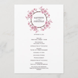 Pink Cherry Blossom Floral Wreath Wedding Program Programme