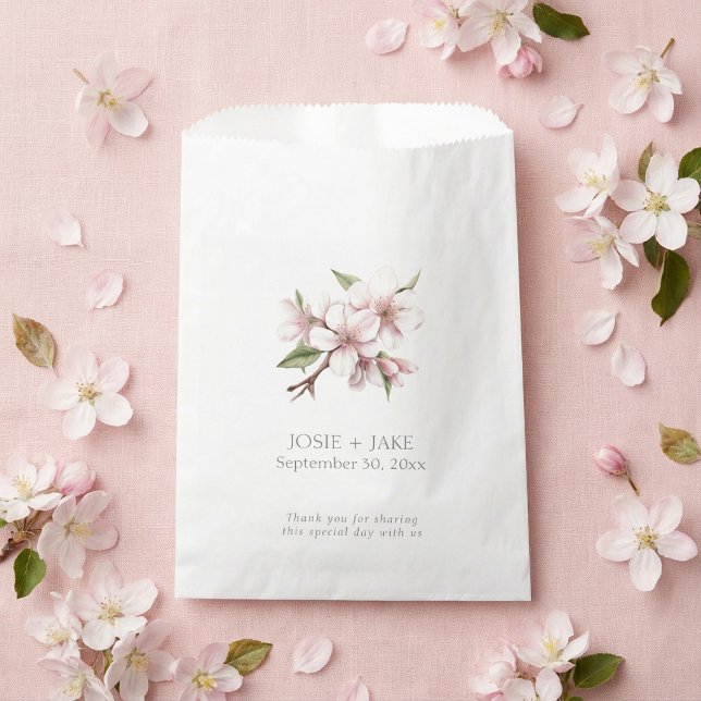 Pink cherry blossom flower favour bag (Pink cherry blossom flower favor bag.)