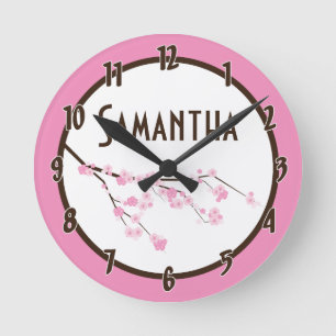 Pink Cherry Blossom Flower Personalised Clock