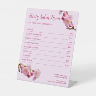 Pink Cherry Blossom Flower Spa Services Price List Pedestal Sign