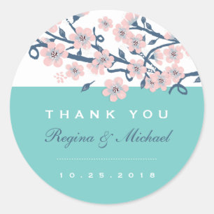 Pink Cherry Blossom Flower Wedding Favour Sticker