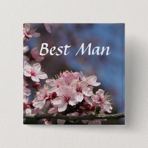 pink cherry blossom flowers best man wedding 15 cm square badge