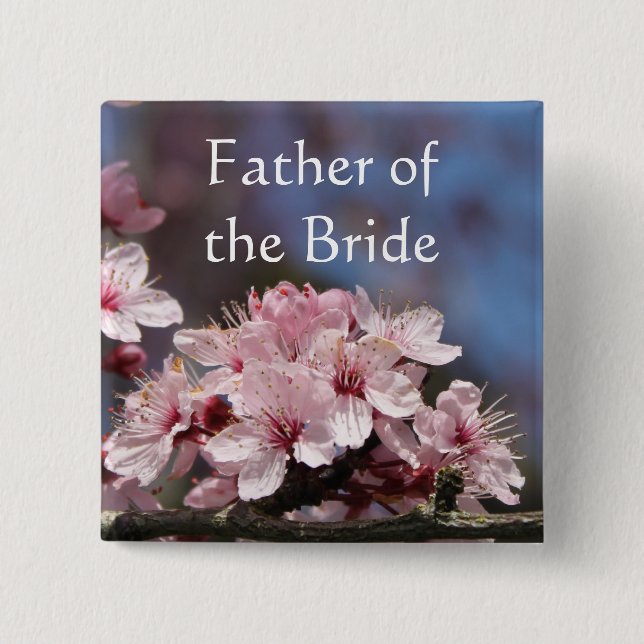 pink cherry blossom flowers father bride 15 cm square badge (Front)