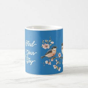 Pink Cherry Blossom Flowers Joy Blue Birds Coffee Mug