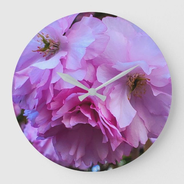 Pink Cherry Blossom Flowers Large Clock (Front)