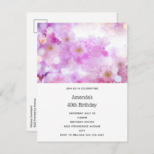 Pink Cherry Blossom Flowers Photo Birthday Invitation Postcard