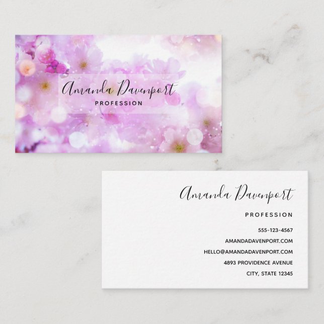 Pink Cherry Blossom Flowers Photo Business Card (Front/Back)