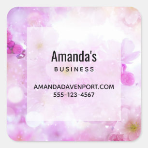 Pink Cherry Blossom Flowers Photo Business Square Sticker