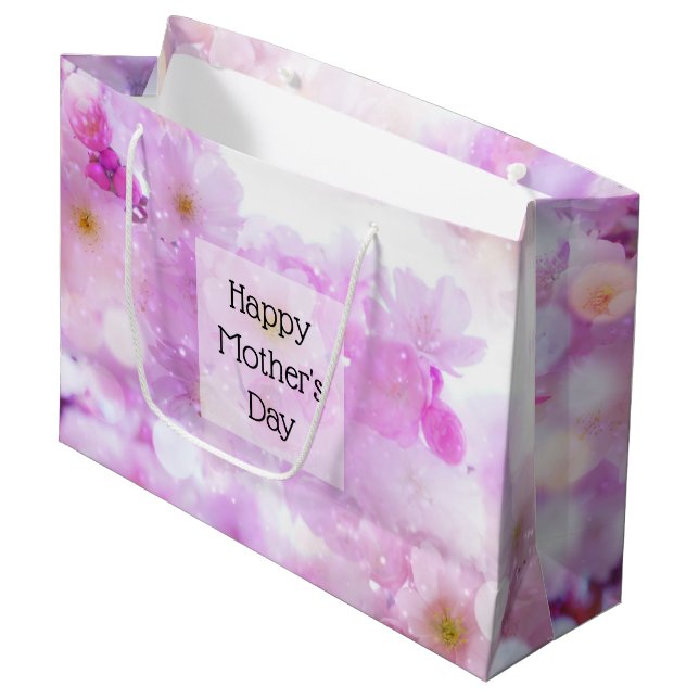 Pink Cherry Blossom Flowers Photo Mother's Day Large Gift Bag (Front Angled)