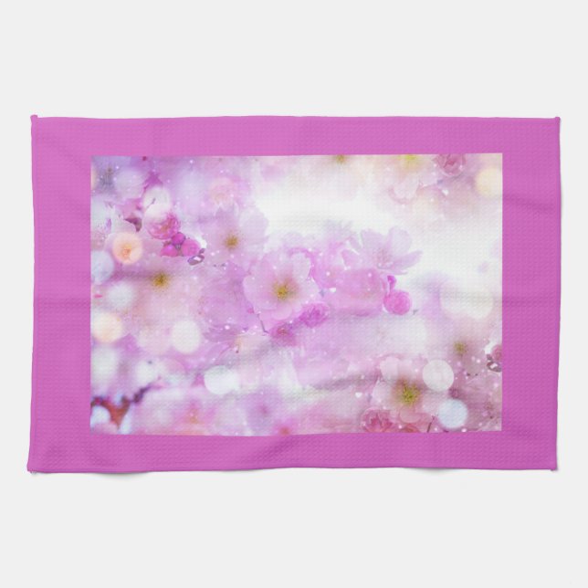 Pink Cherry Blossom Flowers Photo Tea Towel (Horizontal)