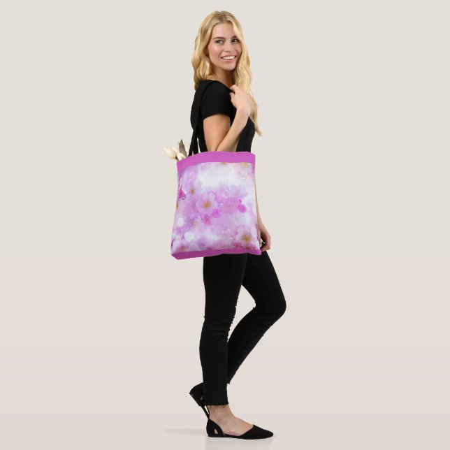 Pink Cherry Blossom Flowers Photo Tote Bag (On Model)