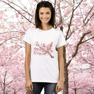 Pink cherry blossom flowers watercolor oriental T-Shirt