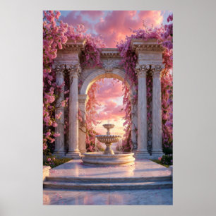 Pink Cherry Blossom Fountain Marble Arch Poster