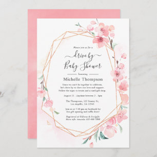 Pink Cherry Blossom Geometric Drive By Shower Invitation