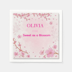 Pink Cherry Blossom Girl First Birthday Napkin