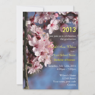 Pink cherry blossom graduation party invitation