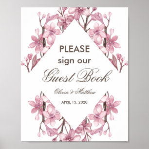 Pink cherry blossom. Guest book wedding sign