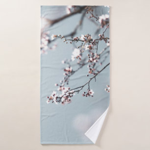 PINK CHERRY BLOSSOM IN CLOSE UP PHOTOGRAPHY BATH TOWEL