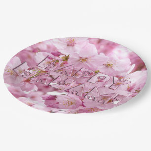Pink Cherry Blossom Japanese Festival Happy Hanami Paper Plate