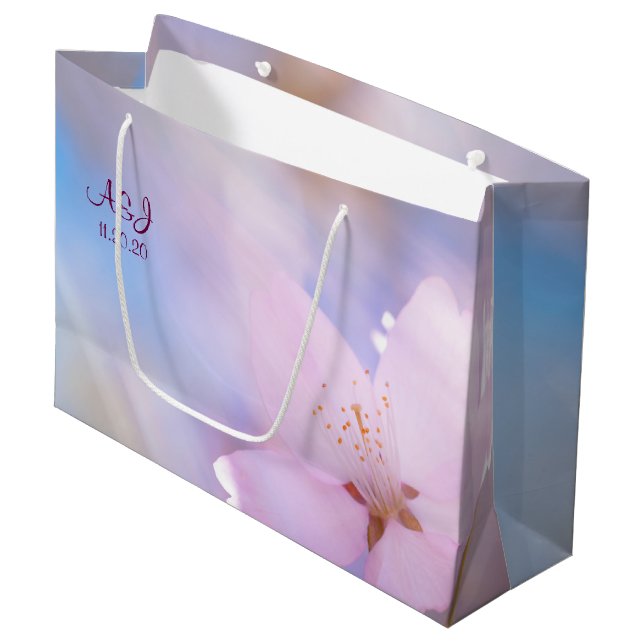 Pink cherry blossom large gift bag (Front Angled)