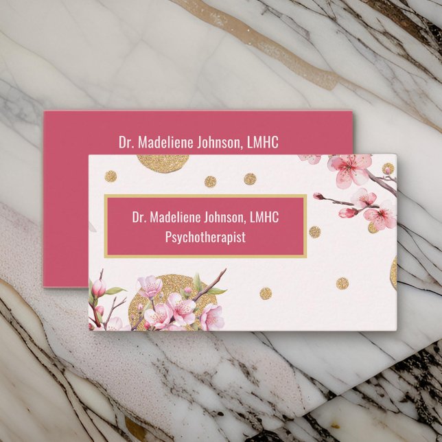 Pink Cherry Blossom Mental Health Psychotherapist Business Card (Creator Uploaded)