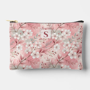 Pink cherry blossom monogram accessory pouch