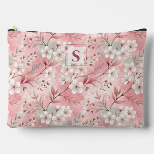 Pink cherry blossom monogram accessory pouch