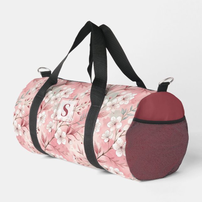 Pink cherry blossom monogram duffle bag (Right Corner)