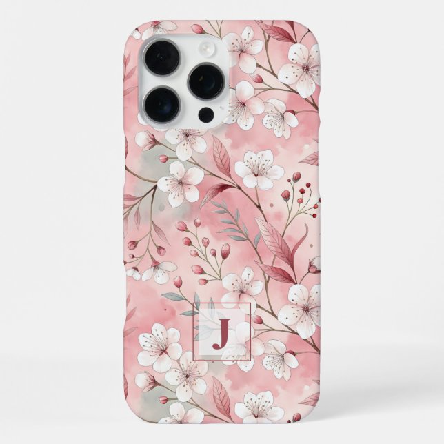 Pink cherry blossom monogram iPhone case (Back)