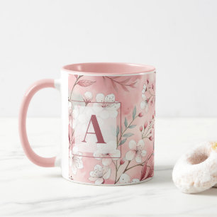 Pink cherry blossom monogram mug