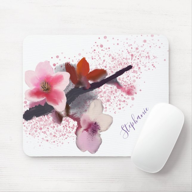 Pink Cherry Blossom  Mouse Pad (With Mouse)
