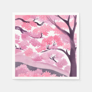 Pink Cherry Blossom   Nature Watercolor Painting Napkin