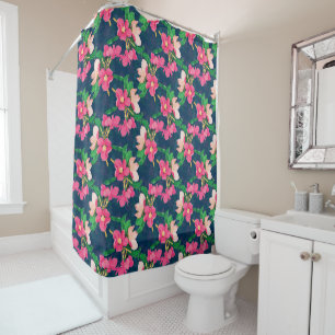 Pink Cherry Blossom Paint Navy-Blue Design Case-Ma Shower Curtain