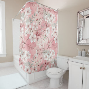 Pink cherry blossom pattern shower curtain