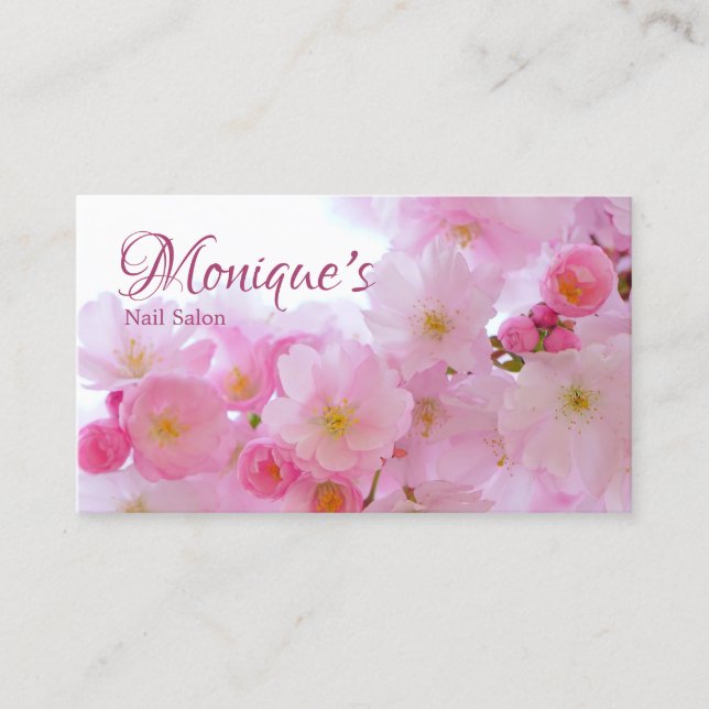 Pink Cherry Blossom Personalised Business Card (Front)