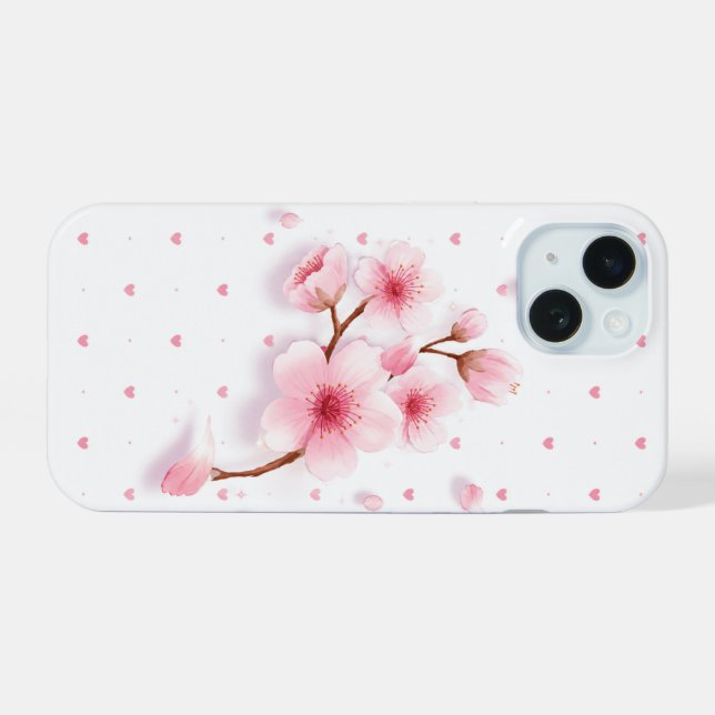 Pink cherry blossom phone case. iPhone 15 case (Back Horizontal)
